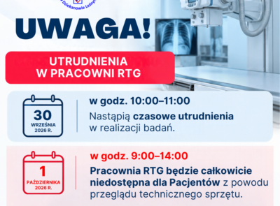 UWAGA – czasowe utrudnienia w Pracowni RTG.